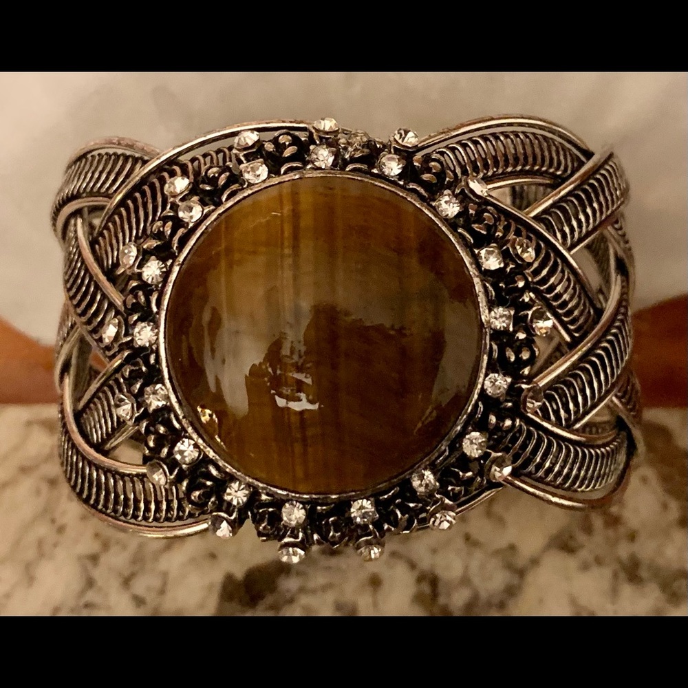 Silver tone and CZ tigers eye cuff
